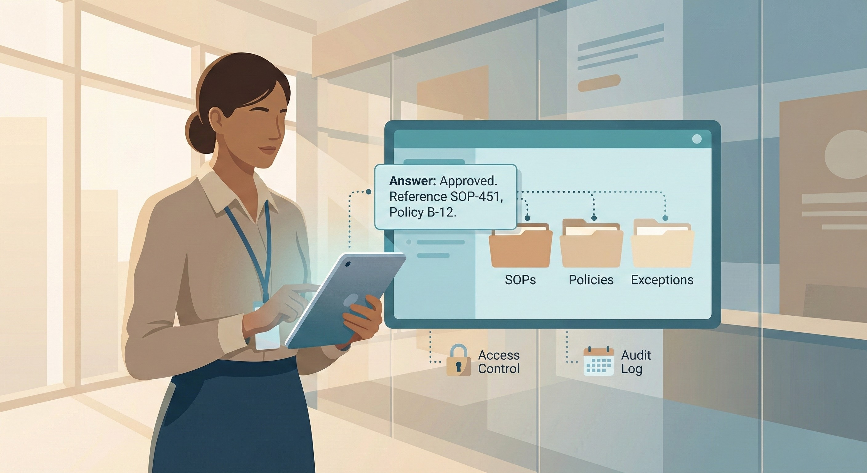 A regulated professional making a decision in the flow of work, supported by institutional knowledge