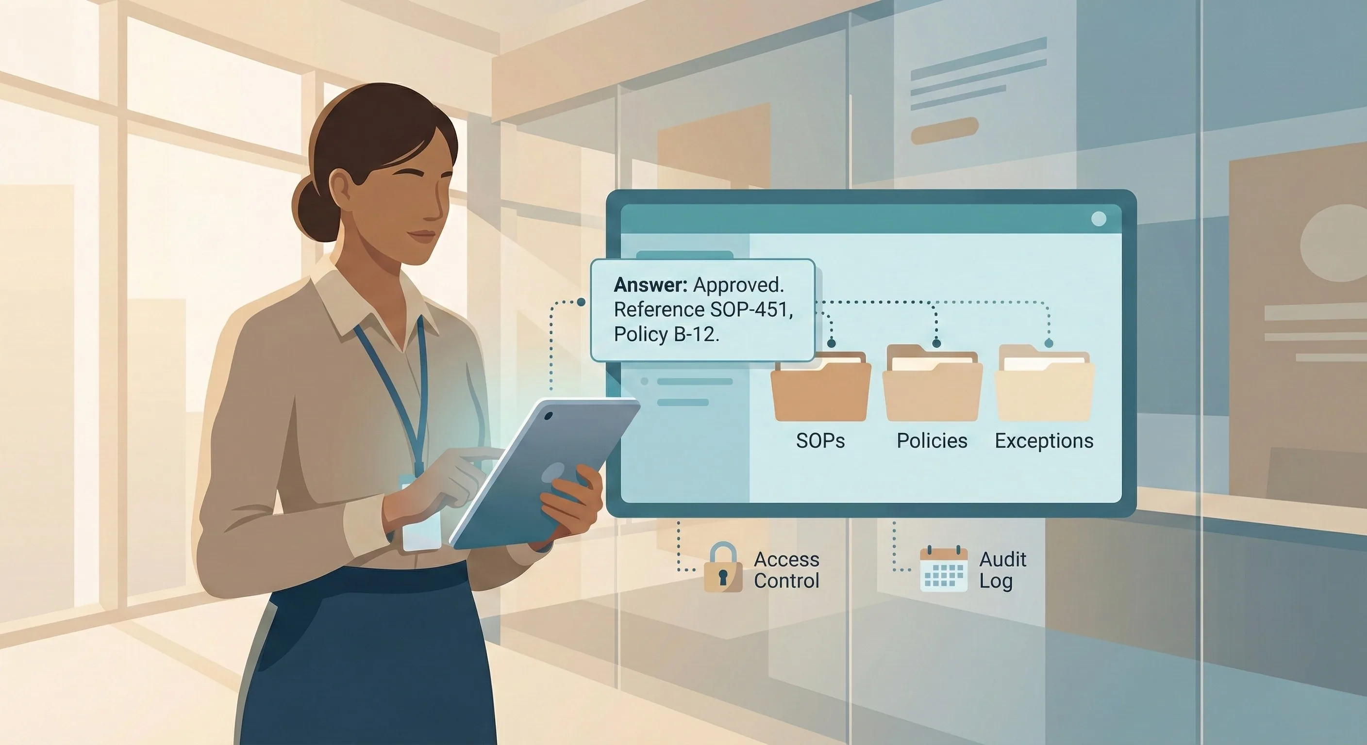A regulated professional making a decision in the flow of work, supported by institutional knowledge